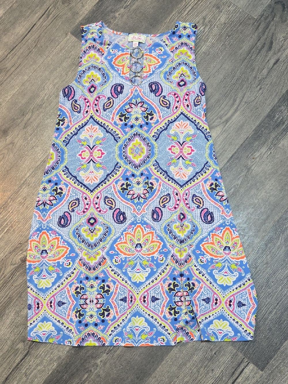 Ivy Lane Sleeveless Floral Tile Print Shift Dress in Blue & Multicolor